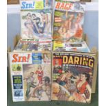 A box of mainly 1950s/60s men's magazines, including Men Only, Stag, Man to Man, Climax, etc.