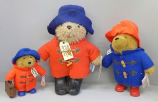Three Paddington Bear soft toys