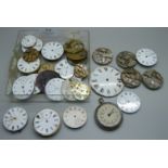 Assorted pocket watch movements and dials