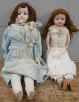 Two dolls; a Victorian composition doll and a wax over composition doll, 49cm/60cm