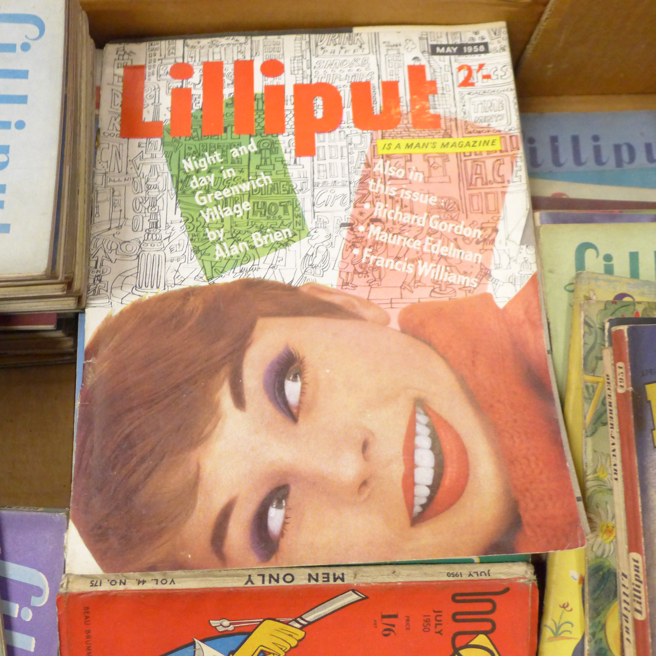A box of Lilliput small format magazines, 1940s and later, later issues larger format and some Men - Image 4 of 9