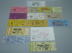 A collection of 15 ticket stubs, US venues, including Grand Funk Railroad, Forever Elvis, Bad