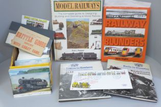 Railwayania; a box of railway postcards, books, etc.
