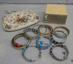 Costume bangles, jewellery and a beaded purse