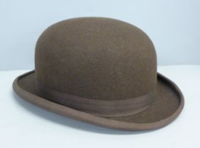 A Christys' brown bowler hat, unworn with tag, size 6 7/8 / 56cm