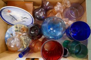 A collection of glassware including coloured glass, four Royal Doulton limited edition collectors