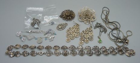 A collection of silver and costume filigree jewellery