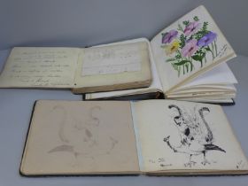 Three Edwardian keepsake books with watercolours, poetry and verse