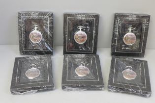 Six mechanical Flying Scotsman Glory of Steam pocket watches, boxed
