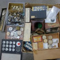 A tub of lady's wristwatches and a box of watch spares