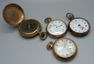 Four pocket watches including Record, a/f