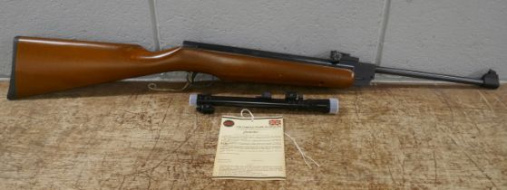 A Beeman .22 cal. target shooting air rifle with Webley 4x15 scope, boxed