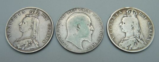 Three half crowns, 1887, 1889 and 1909