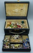 A jewellery case of vintage jewellery