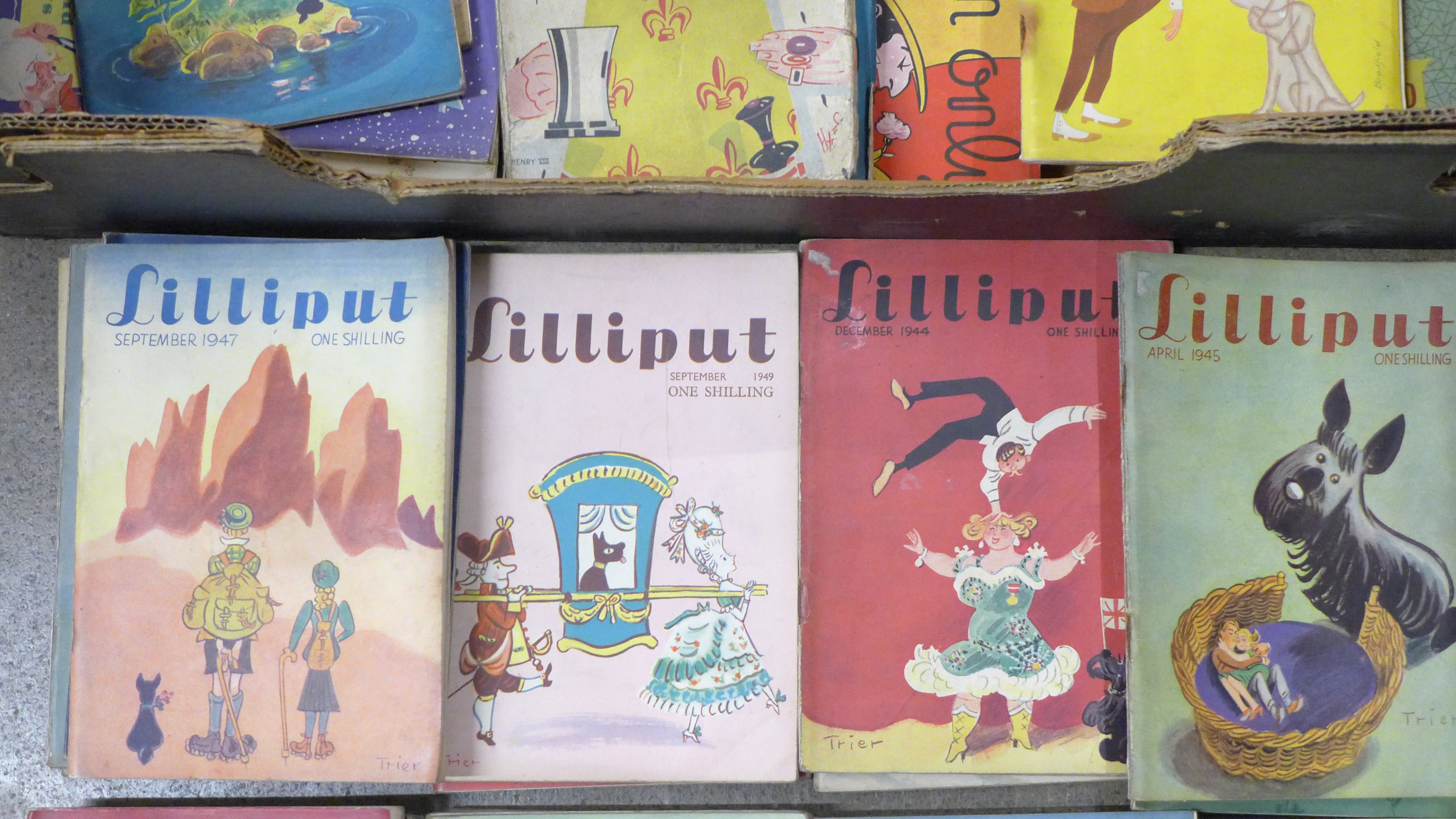 A box of Lilliput small format magazines, 1940s and later, later issues larger format and some Men - Image 2 of 9