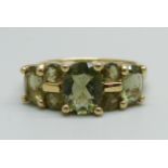 A 14ct gold and green stone ring, 3g, L