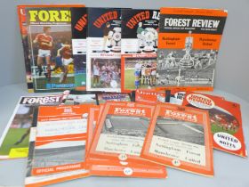 Football memorabilia; Nottingham Forest v Manchester United programmes, 1950s onwards (28 no.)