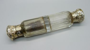 A Victorian gilt metal mounted glass double ended scent bottle