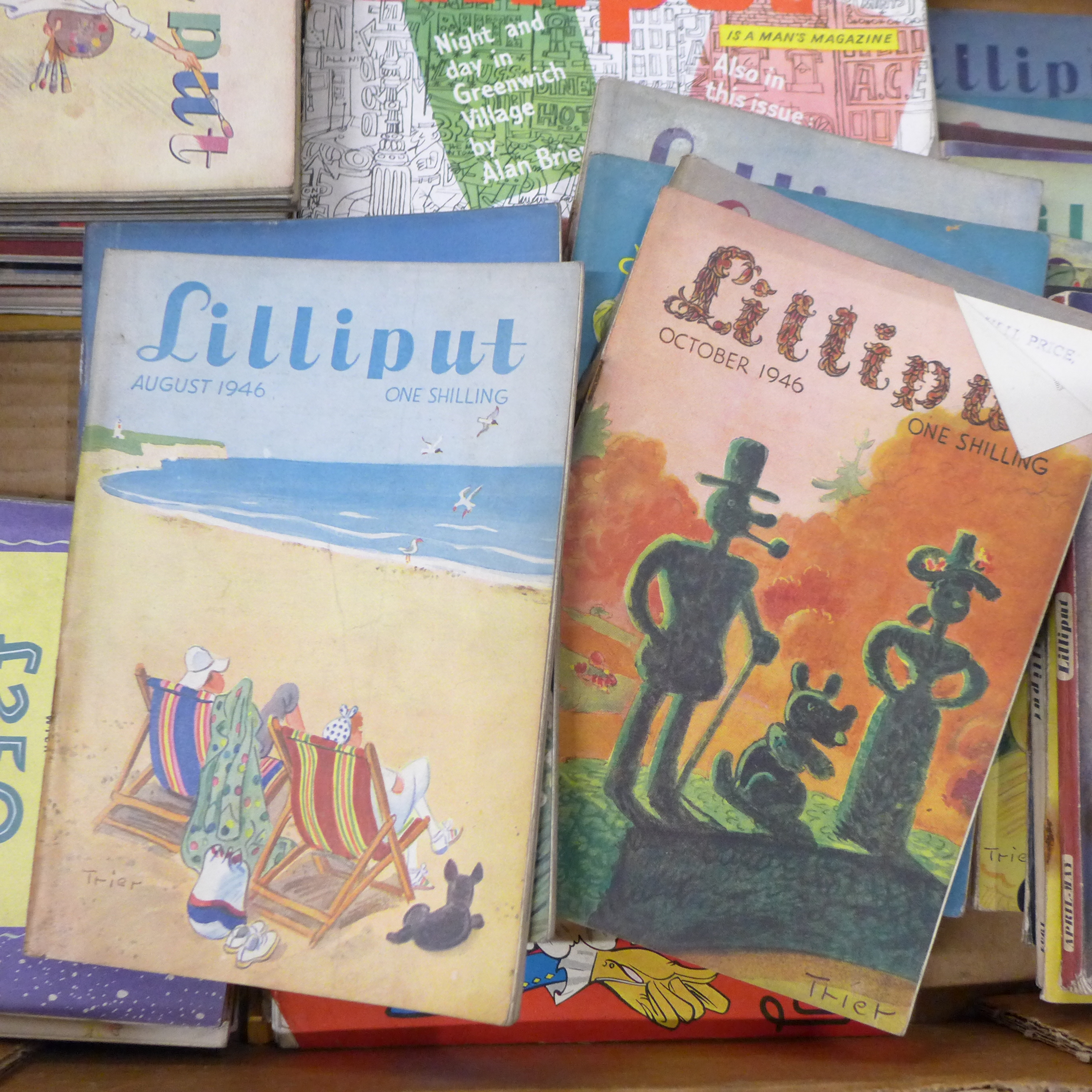 A box of Lilliput small format magazines, 1940s and later, later issues larger format and some Men - Image 5 of 9