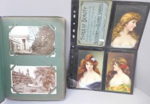 A postcard album with 96 early to mid 20th Century Leicester postcards and a page of art postcards