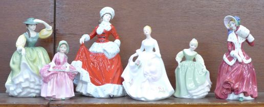 Six figures including Royal Doulton Bo-Peep and Christmas Morn