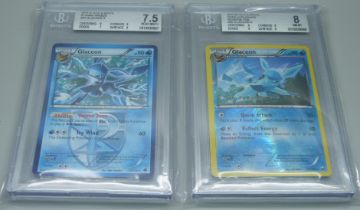 Two Beckett graded Glaceon Pokemon cards from Plazma Freeze and Dark Explorers