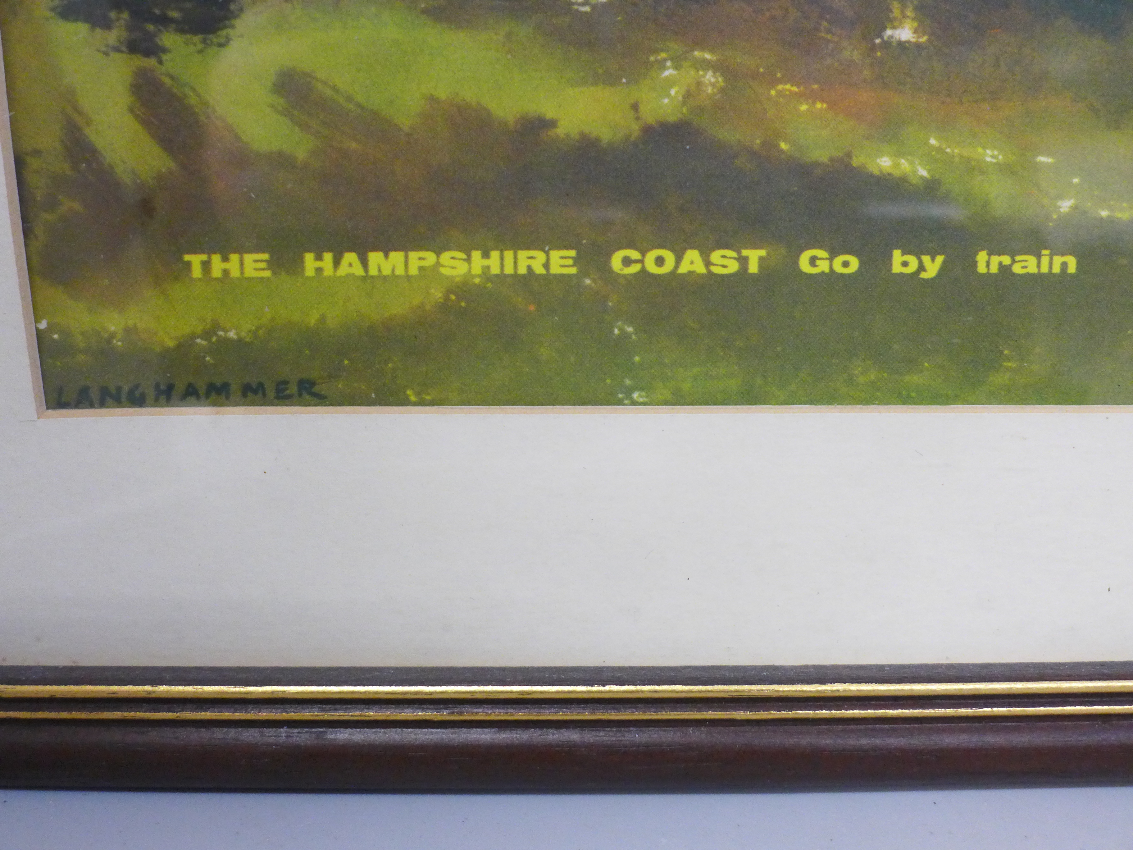 Four O gauge coaches, an O gauge locomotive, and a framed print 'The Hampshire Coast, Go By - Image 4 of 5