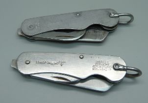 A military issue pocket knife, Thompson, Sheffield, also marked 1952 with broad arrow, and one other