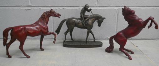 A model horse and jockey, At The Start, and two other model horses, one a/f **PLEASE NOTE THIS LOT