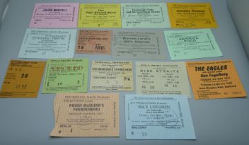 A collection of 15 ticket stubs including Neil young, Paul Kossoff Band, Ronnie LAine, John