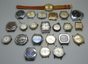 A collection of wristwatch heads, a/f