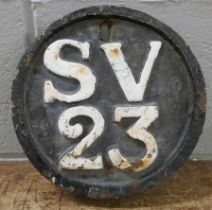 A cast iron shed code plate, SV 23