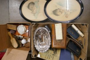 Assorted items, plated ware, razors, pictures, a carved box **PLEASE NOTE THIS LOT IS NOT ELIGIBLE