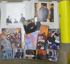 U2 memorabilia, record promo cards, CDs, programmes, etc.