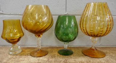 Four large coloured glass vases **PLEASE NOTE THIS LOT IS NOT ELIGIBLE FOR POSTING AND PACKING**