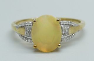 A 9ct gold Ethiopian opal and diamond ring, with certificate, 2.4g, U