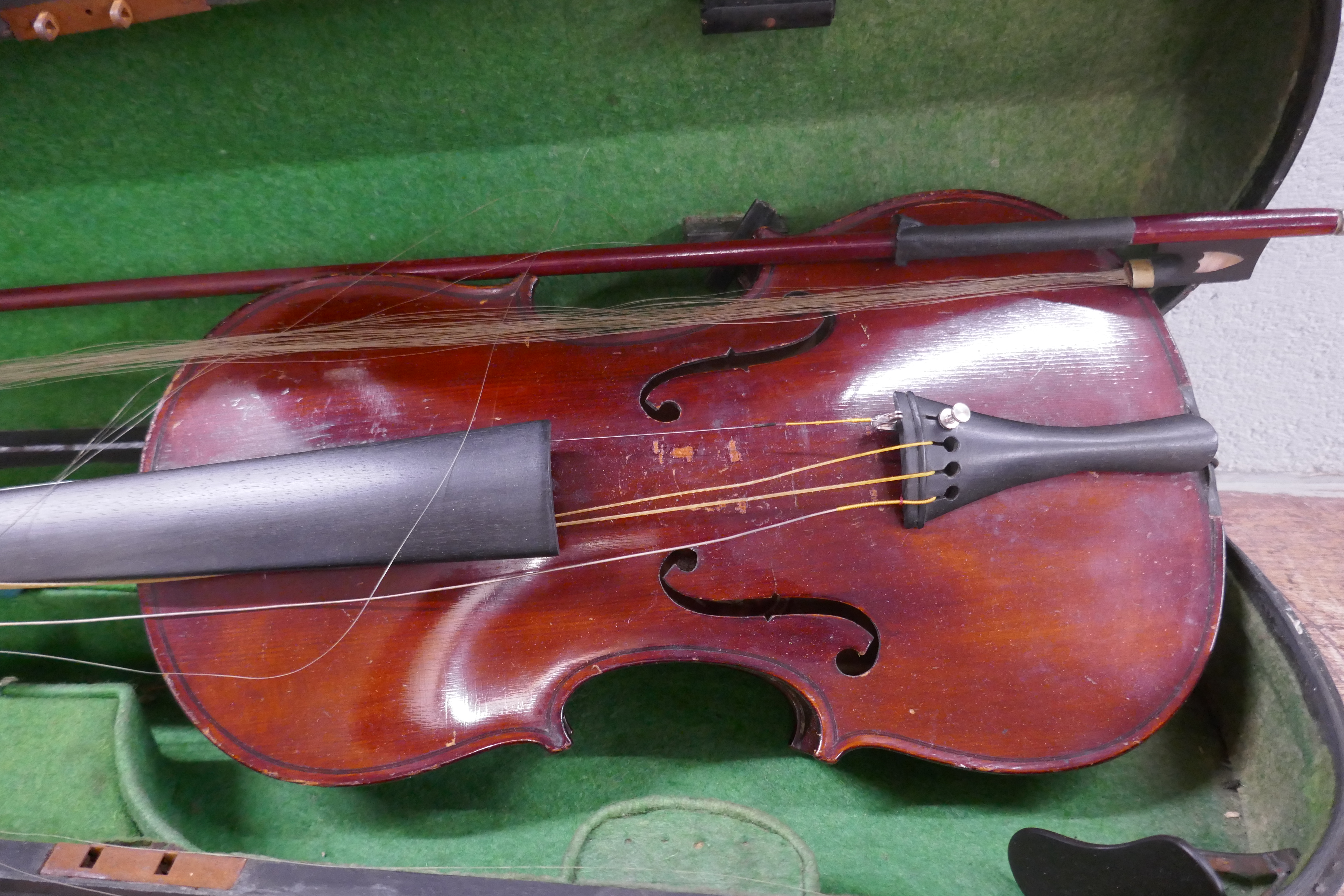 A Murdoch, Murdoch & Co violin and bow, cased, length of back excluding button 36cm, some - Image 2 of 4
