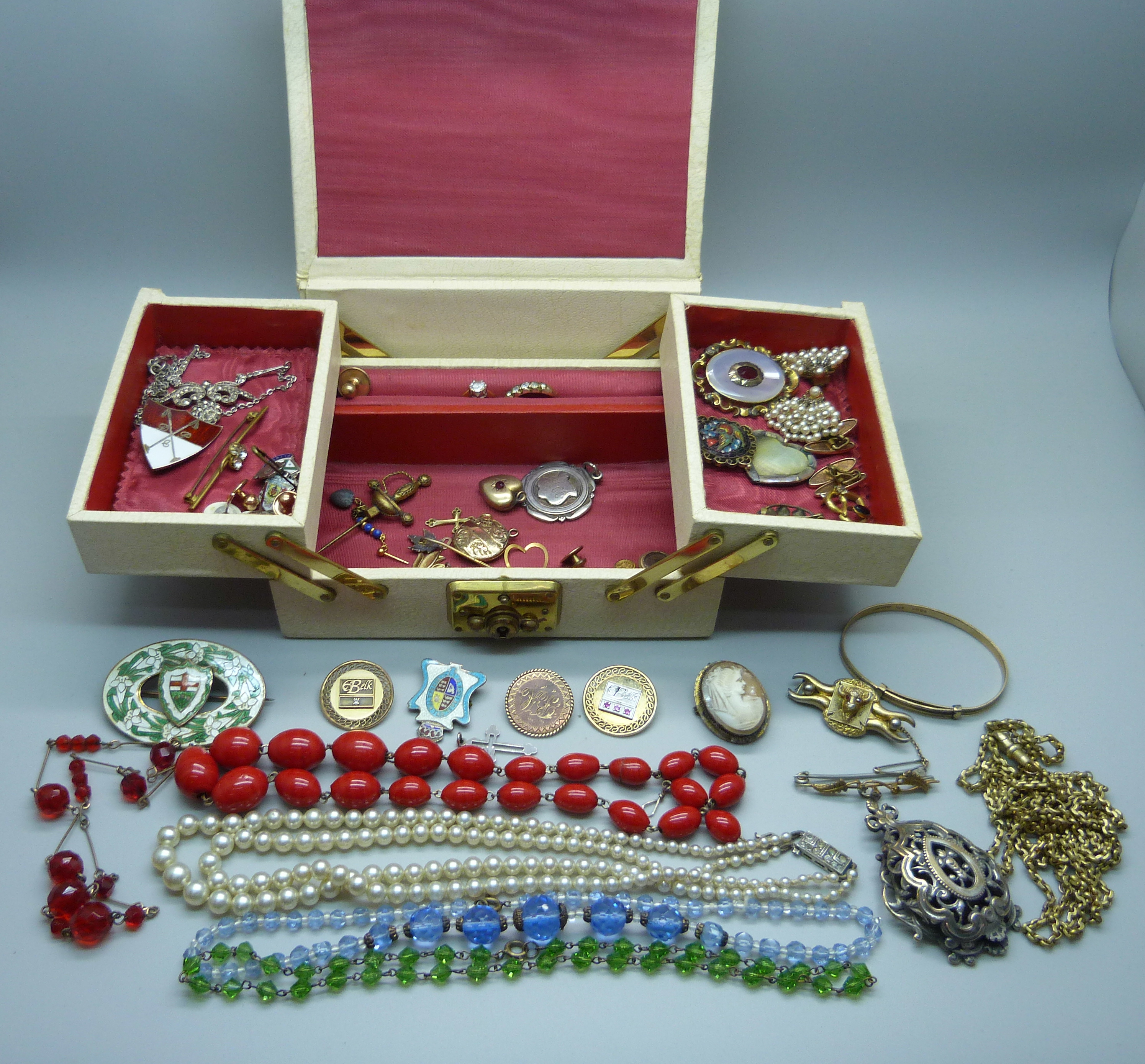 A jewellery box and vintage costume jewellery