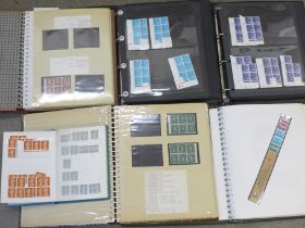 Five albums of stamp blocks, coil strips, Machin definitives, extensively catalogued