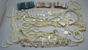 Mother of pearl pendants, necklets, etc.