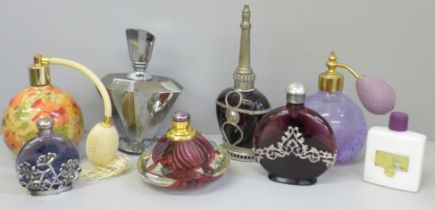 Seven various perfume bottles