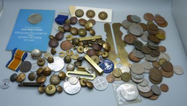 Military buttons, medallions, coins, etc.