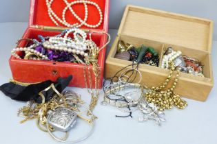 Two boxes of costume jewellery