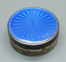 An Art Deco silver and enamel box, Birmingham 1926, diameter 51mm