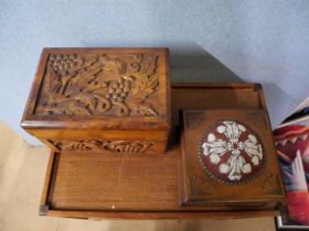 Two carved wooden boxes