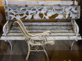 A garden bench and a pair of bench ends