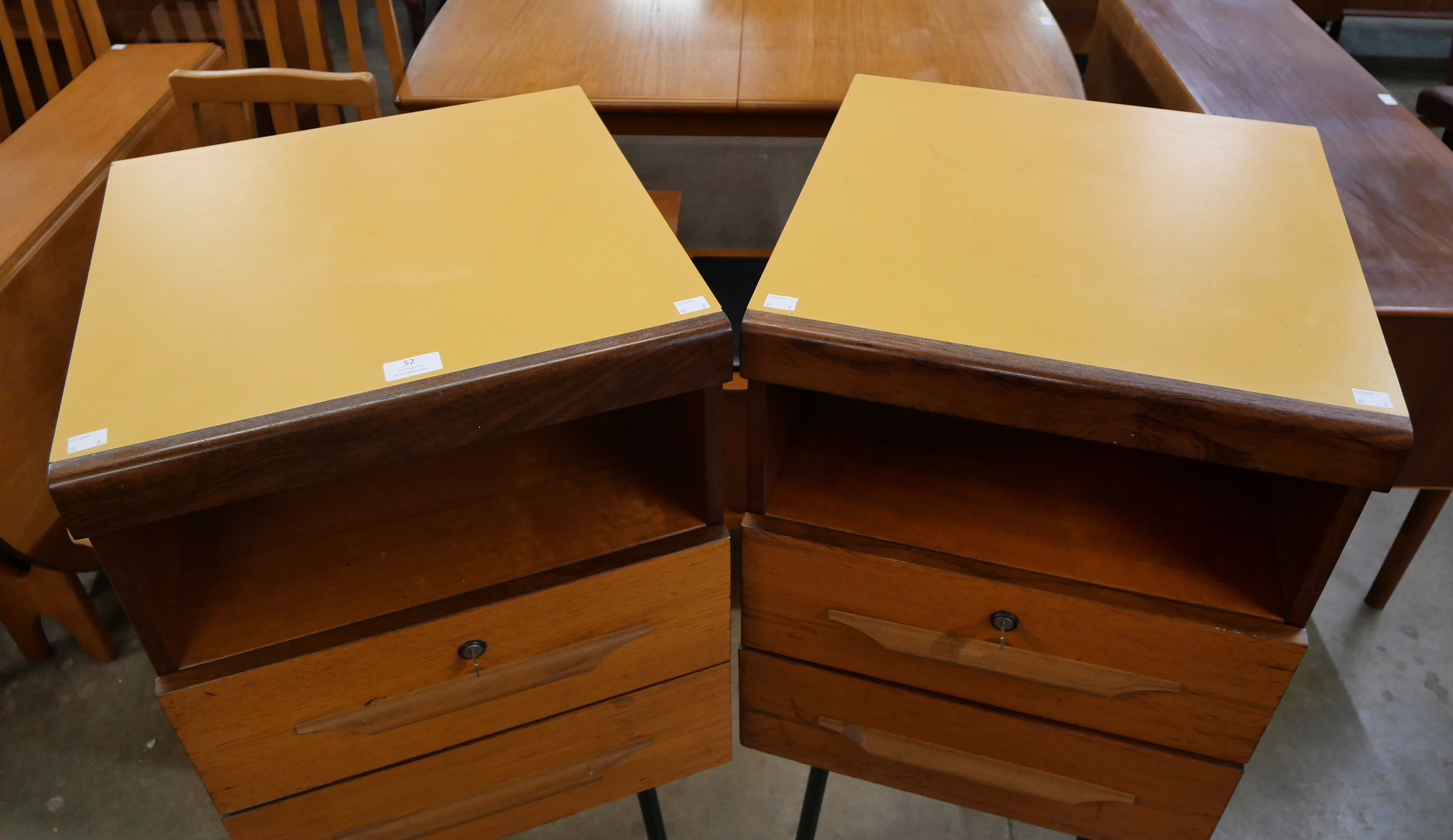 A pair of teak cabinets and black tubulor metal stands - Image 2 of 2