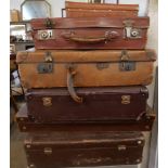 Ten vintage suitcases