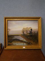 Two framed oils, landscape and interior scenes