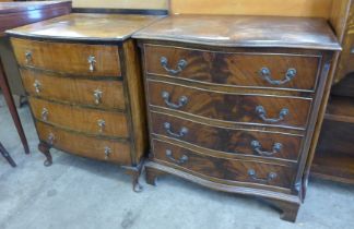 A George III style mahogany serpentine chest of drawers and a walnut bow front chest of drawers